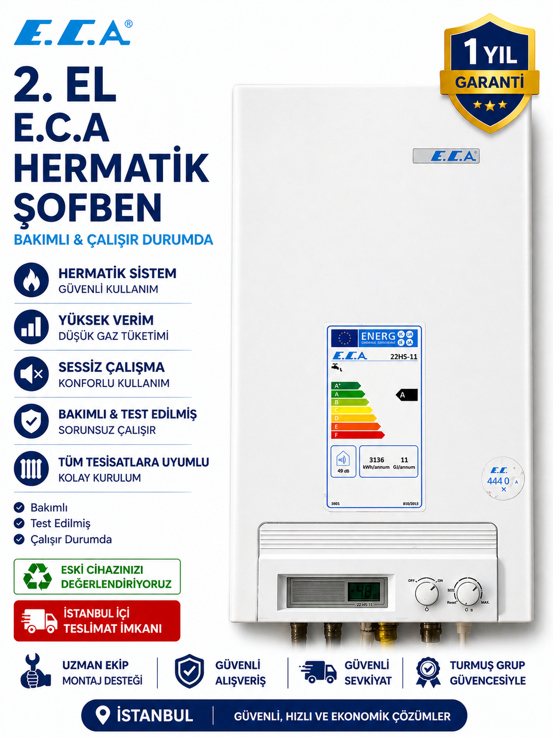 2.EL Eca Hs 11 Lt. Hermetik Şofben