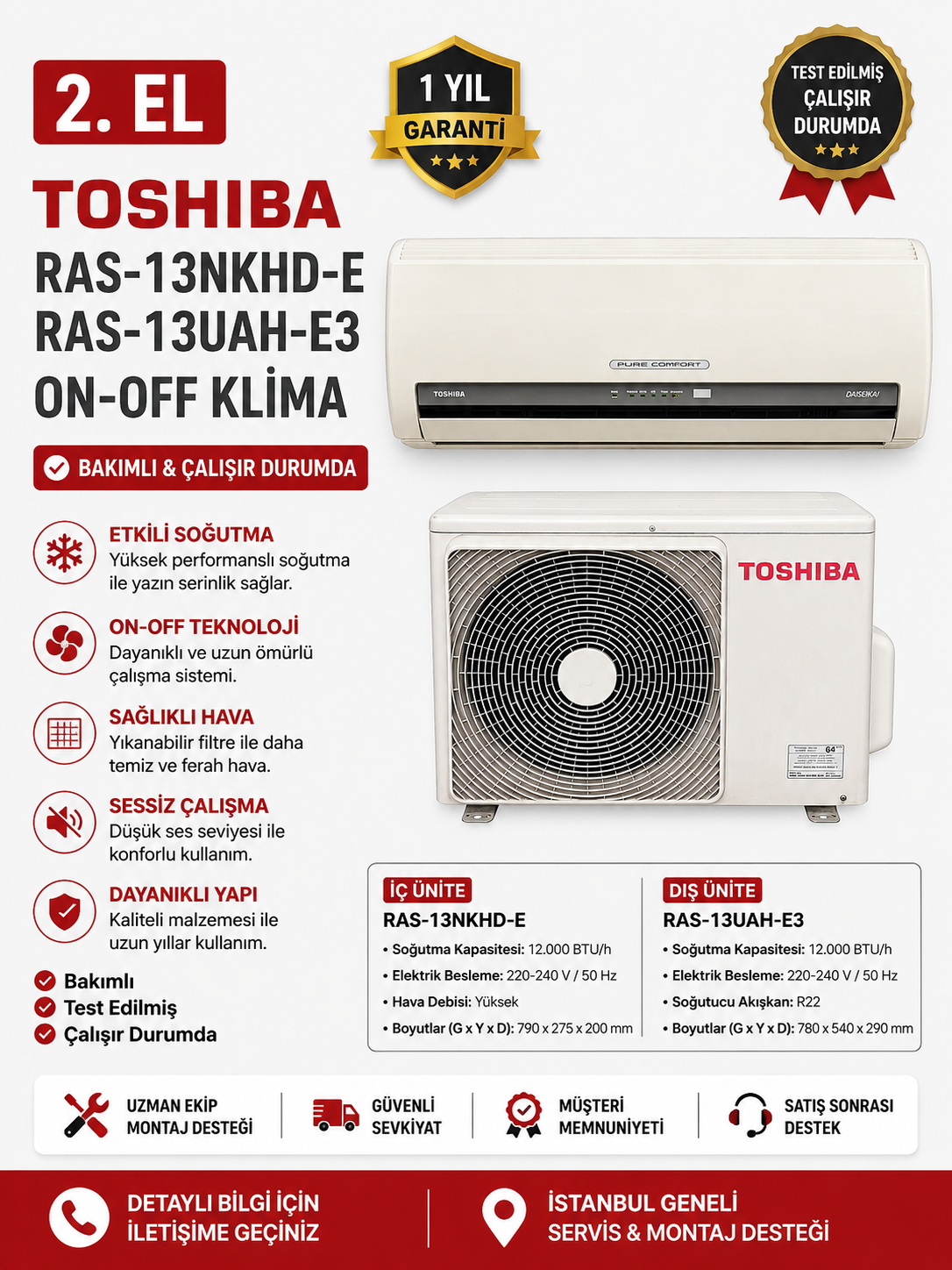 2.EL TOSHİBA RAS-13NKHD-E RAS-13UAH-E3