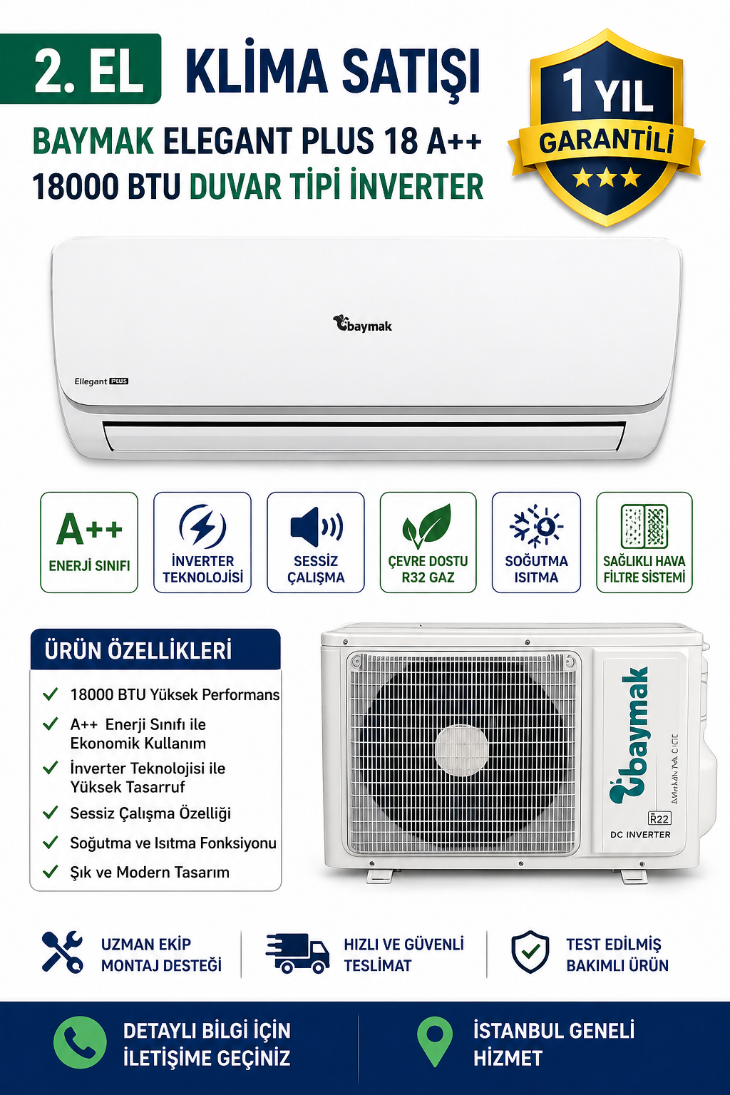 2. EL Baymak Elegant Plus 18 A++ 18000 BTU Duvar Tipi Inverter