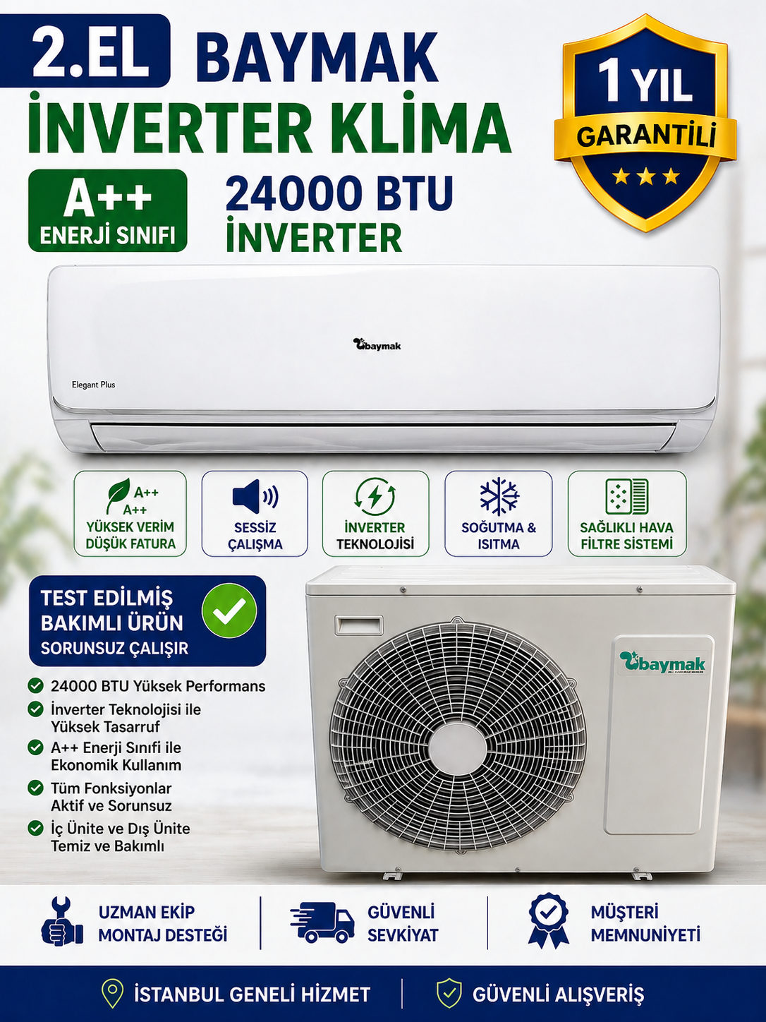 Baymak Elegant Plus 24 A++ 24000 BTU Inverter Duvar Tipi Klima