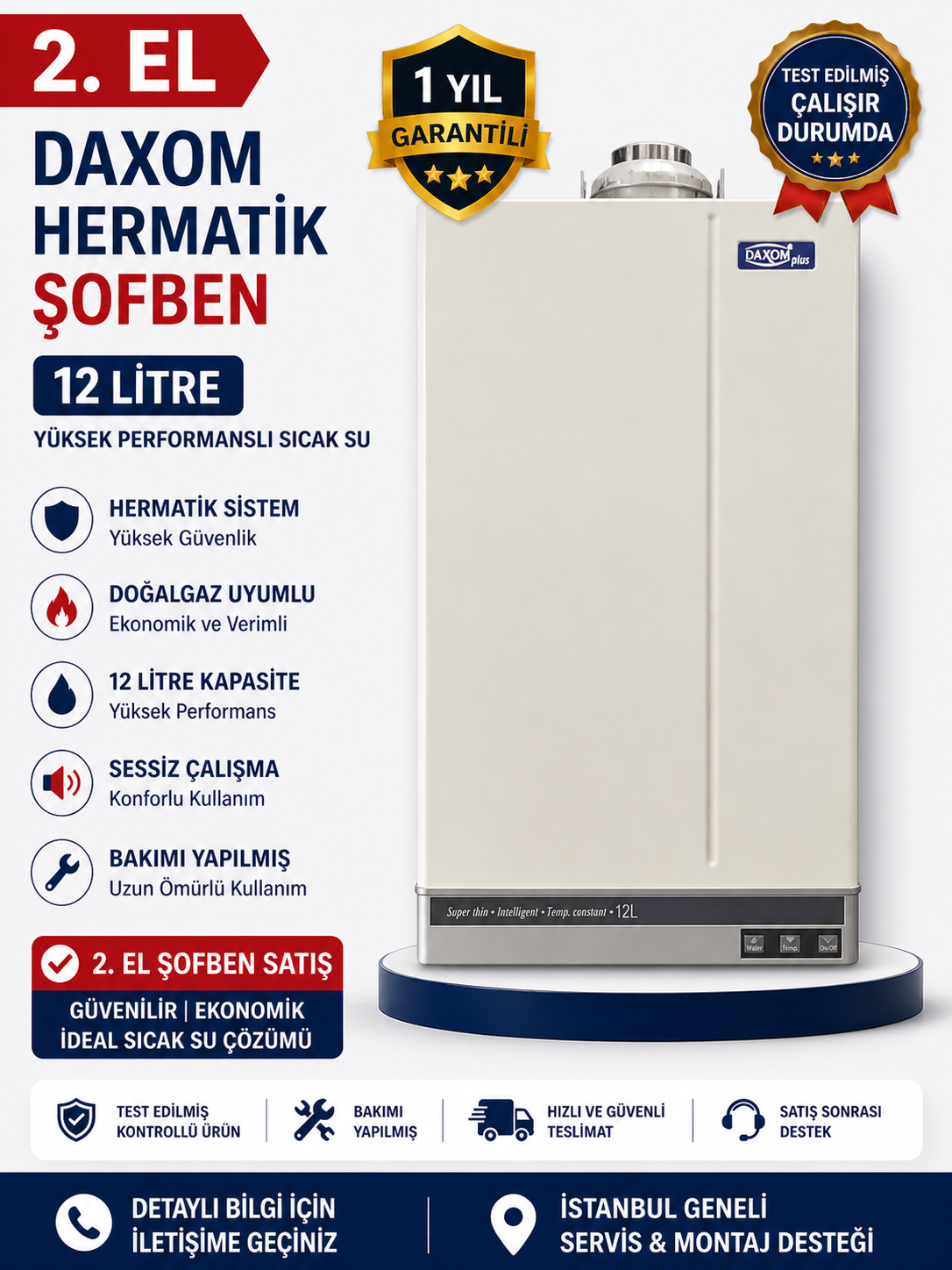 2.EL Dxom 12 Litre Hermetik Şofben UKDAX-12CT