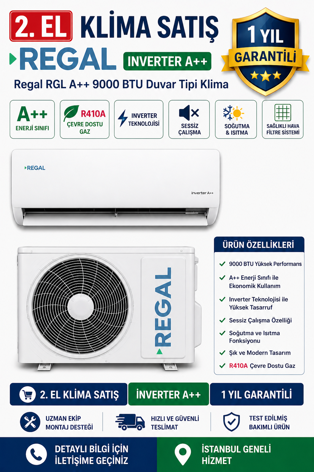 2.el  Regal RGL A++ 9000 BTU İnverter Klima