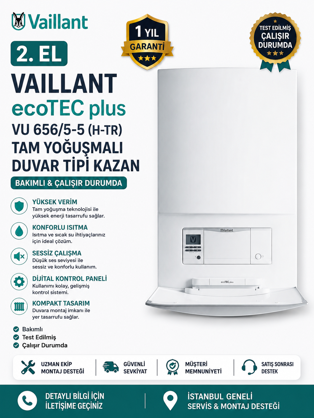 2.EL Vaillant ecoTEC plus VU 6565-5 (H-TR) Tam Yoğuşmalı Duvar Tipi Kazan